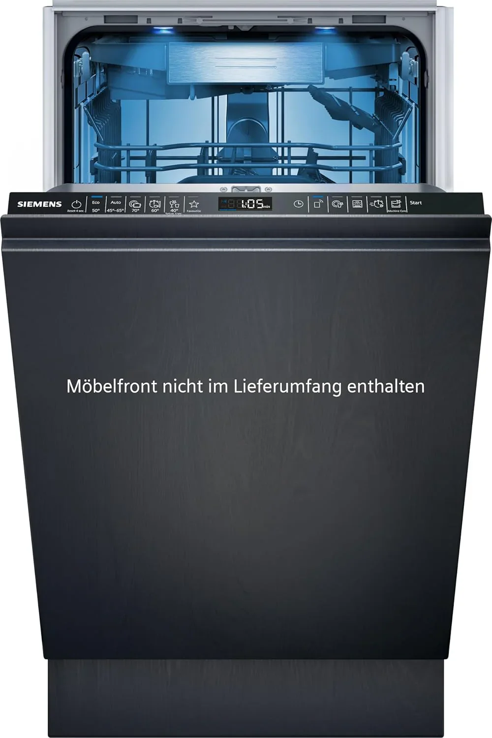 Siemens SR65YX08ME, iQ500 Smarter Geschirrspüler Vollintegriert, 45 cm breit, Besteckschublade, Zeolith, extra leise, aquaStop, automatische Türöffnung nach Programmende, varioSpeed, Innenbeleuchtung