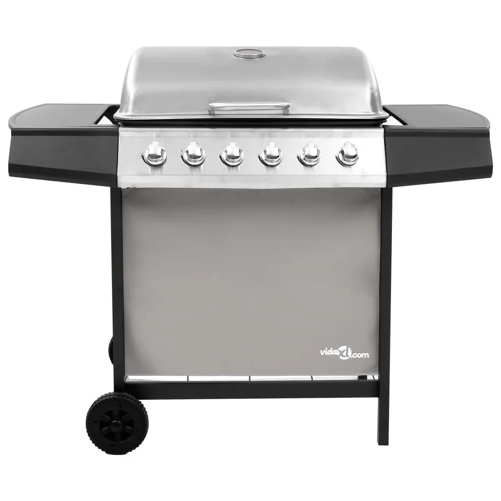 Barbacoa De Gas Con 6 Fogones Negro Y Plateado Vidaxl