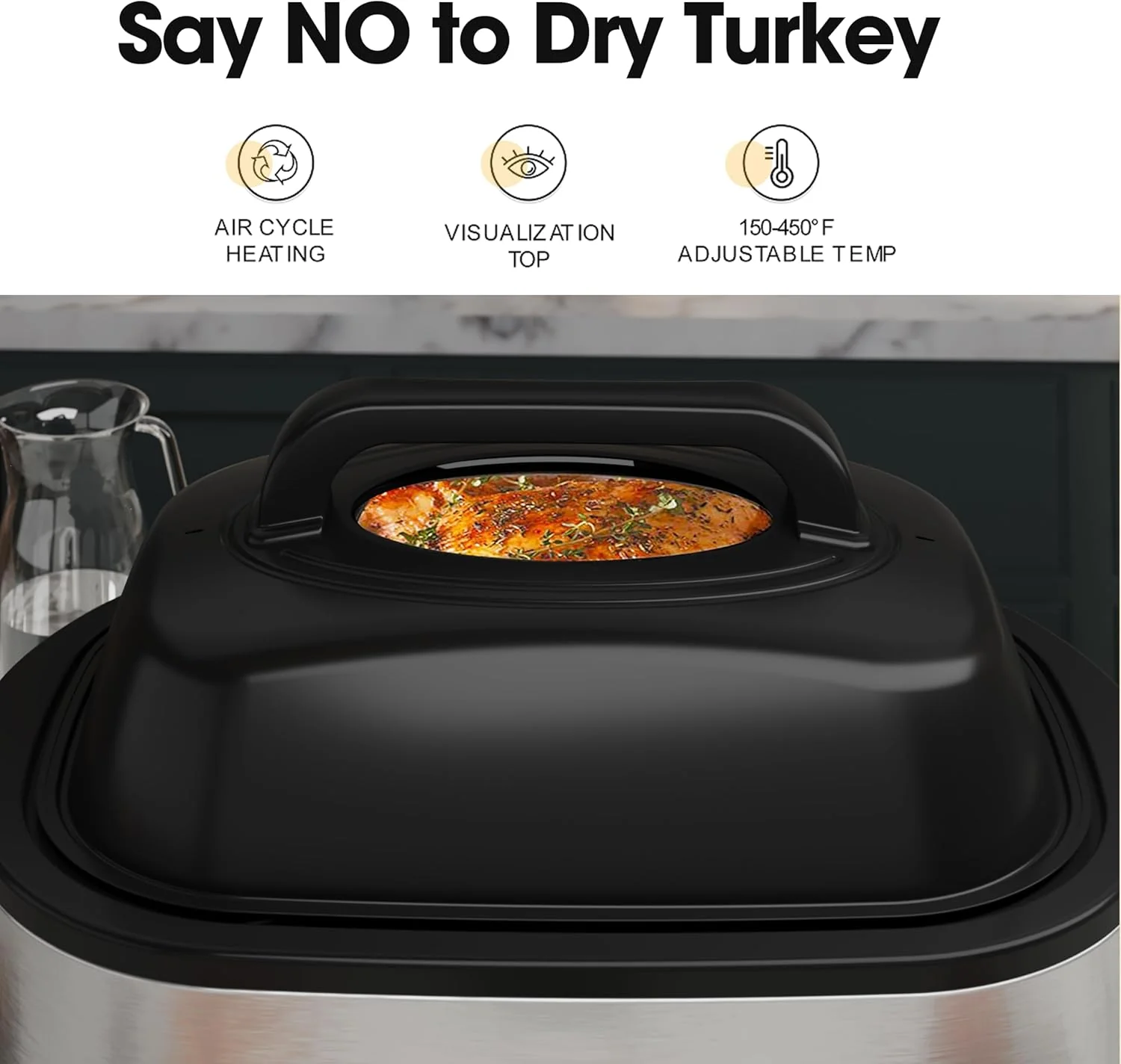 Roaster Oven 28 Quart, Electric Roaster Pan with Visible & Self-Basting Lid, Large Stainless Steel Electric Turkey Roaster Oven Defrost Warm Function, Removable Pan Rack, Fits Turkeys Up to 30LB