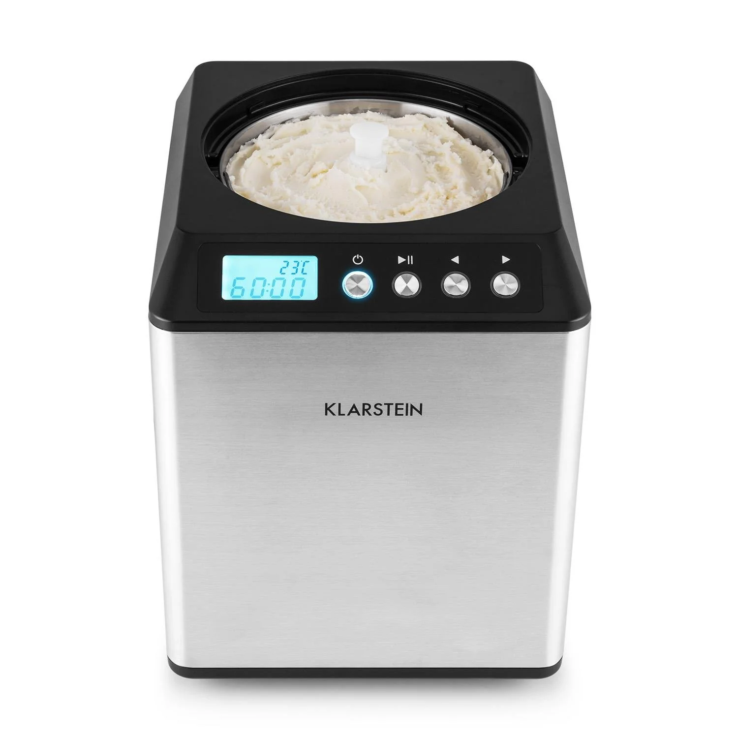 2025 Máquina para Hacer Helado Klarstein Vanilla Sky – 2L, Compresor de 180 W, Acero Inoxidable, Función de Mantener Frío, Temporizador, Pantalla LED – Color Plata