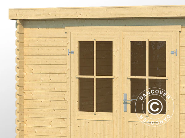 Casetta da giardino Tartu con mantovana check 4,81x2,92x2,11m, 28mm, 13,6m², Naturale