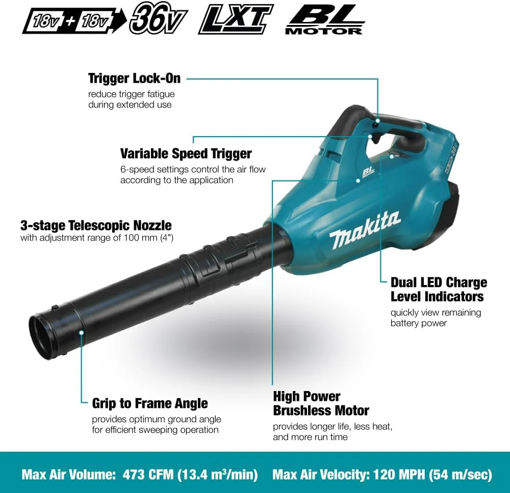 Makita DUB362Z Accu-bladblazer 2x18 V (zonder accu's, zonder oplader)
