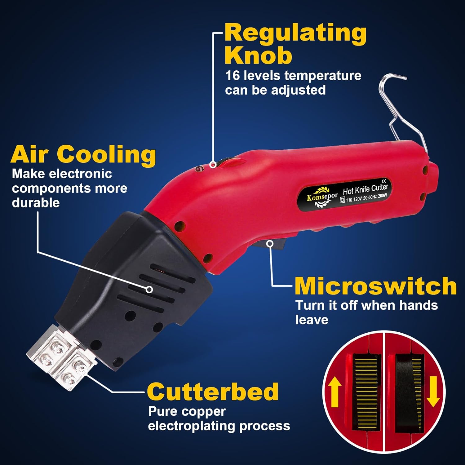 K2NSB 200W Electric Foam Cutter with Slotting, Air-Cooled Hot Knife for Styrofoam, EPP, EPS, XPS, EPE, KT Board – 4 Blades Included