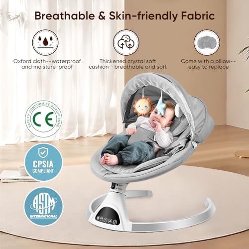 Aomdom altalena elettrica per bambini, sdraietta per bambini fino a 9 kg di peso, con telecomando e wireless per lo stile di controllo APP, altalena per bambini con imbracatura di sicurezza a 5 punti : Prima infanzia