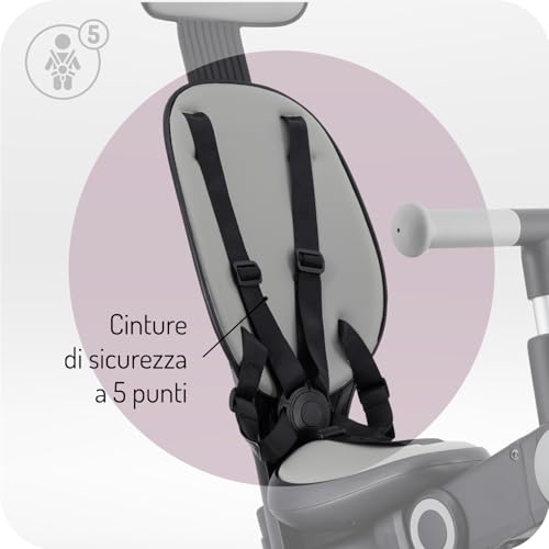 Triciclo per bambini MoMi 4in1 SOLIVIA con manubrio telescopico, cinture di sicurezza a 5 punti, per bambini a partire da 12 mesi, con capottina parasole, ruote in PU, borsa e portabicchiere : Giochi e giocattoli