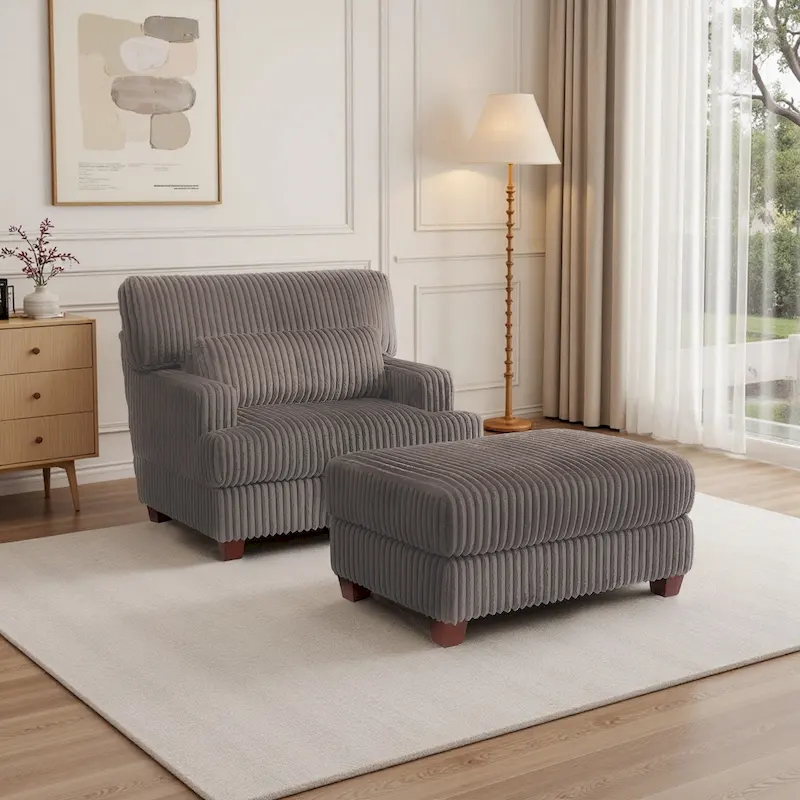 Oversized Chaise Longue Accent Chair with Ottoman