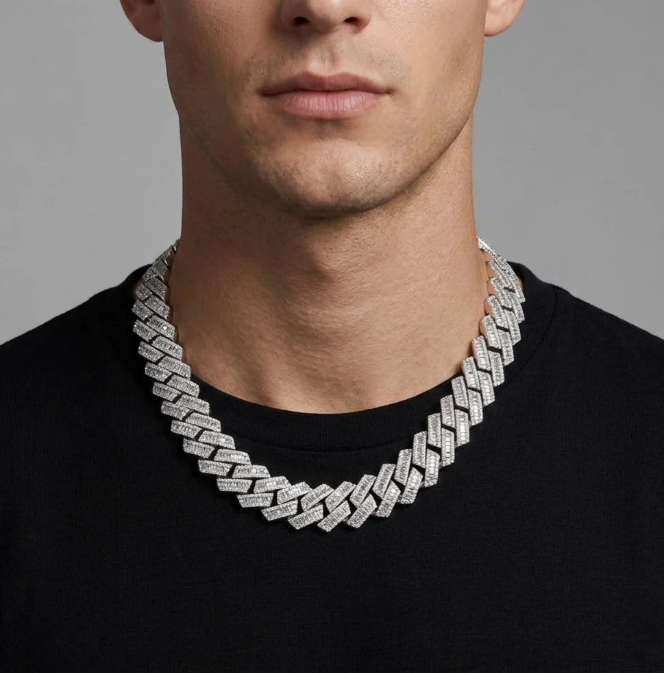 Big Daddy 16MM Baguette Iced Out Cuban Link Silver Chain