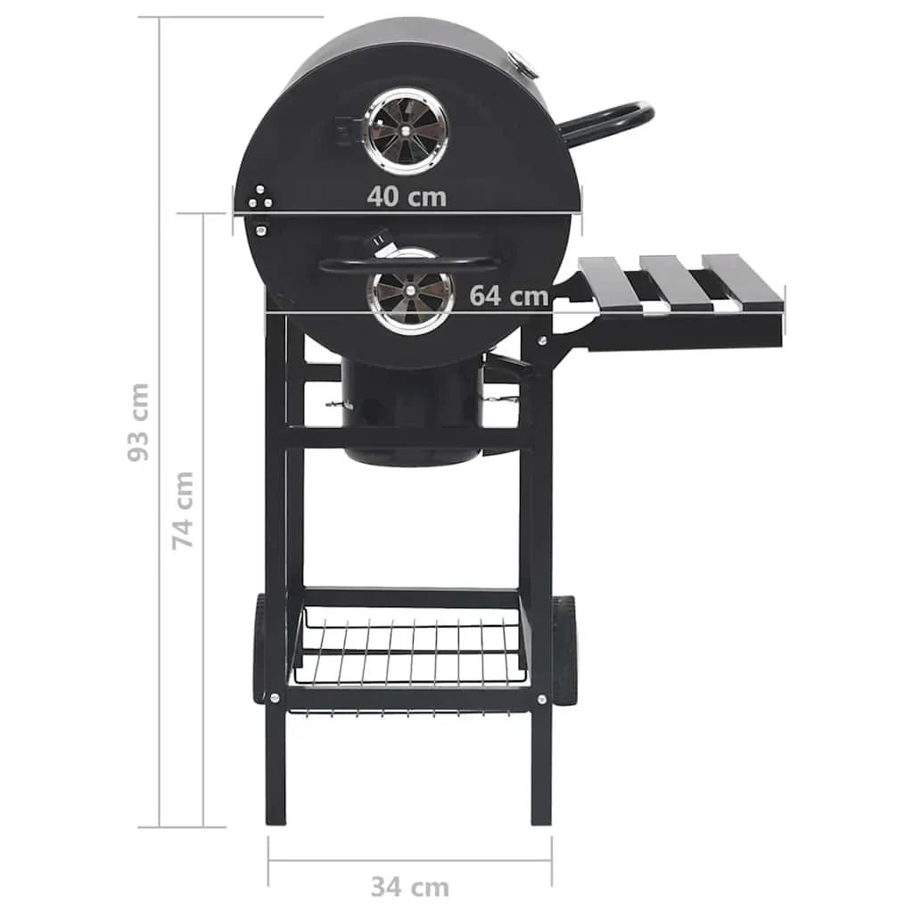 2026 Barbacoa con ruedas y estantes, negra, acero, 115 x 85 x 95 cm, barbacoa exterior