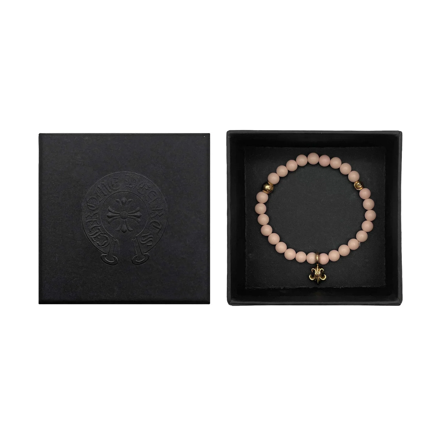 6mm 22K Gold BS Fleur Pink Beaded Chrome Hearts Bracelet