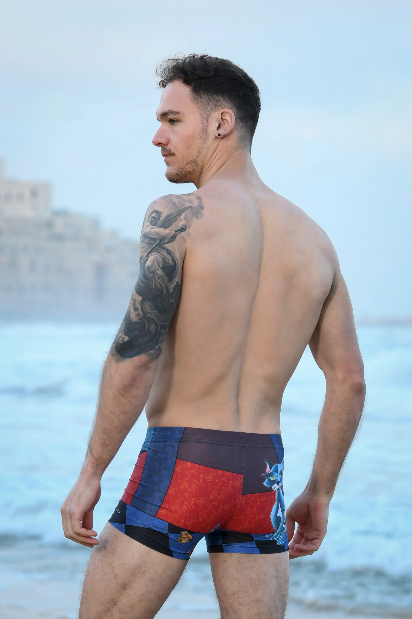 Cat symmetry men swimwear trunks