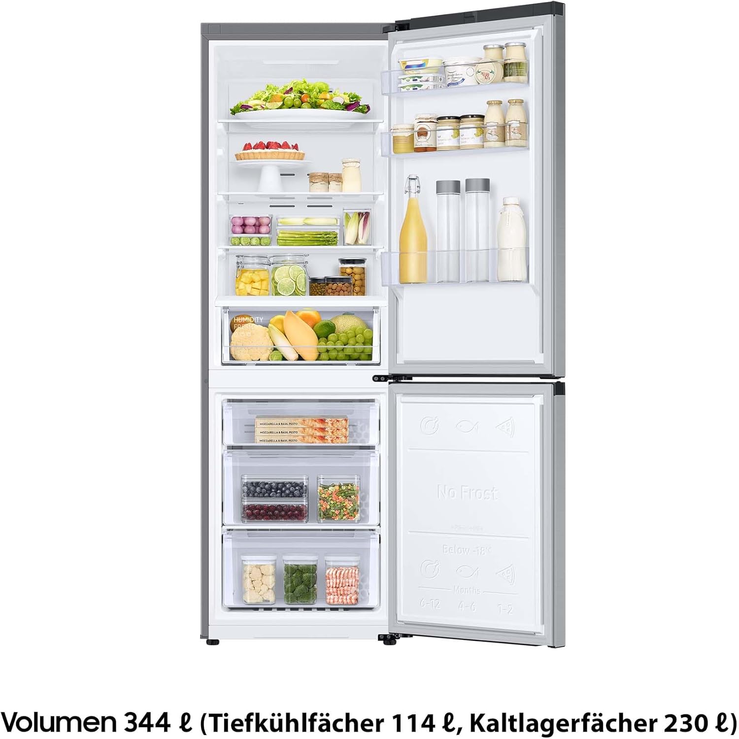 Kühl-Gefrier-Kombination, Kühlschrank mit Gefrierfach, 203 cm, 390 l Gesamtvolumen, 114 l Gefrierteil, AI Energy Mode, Edelstahl-Look, RL38C600CSA/EG