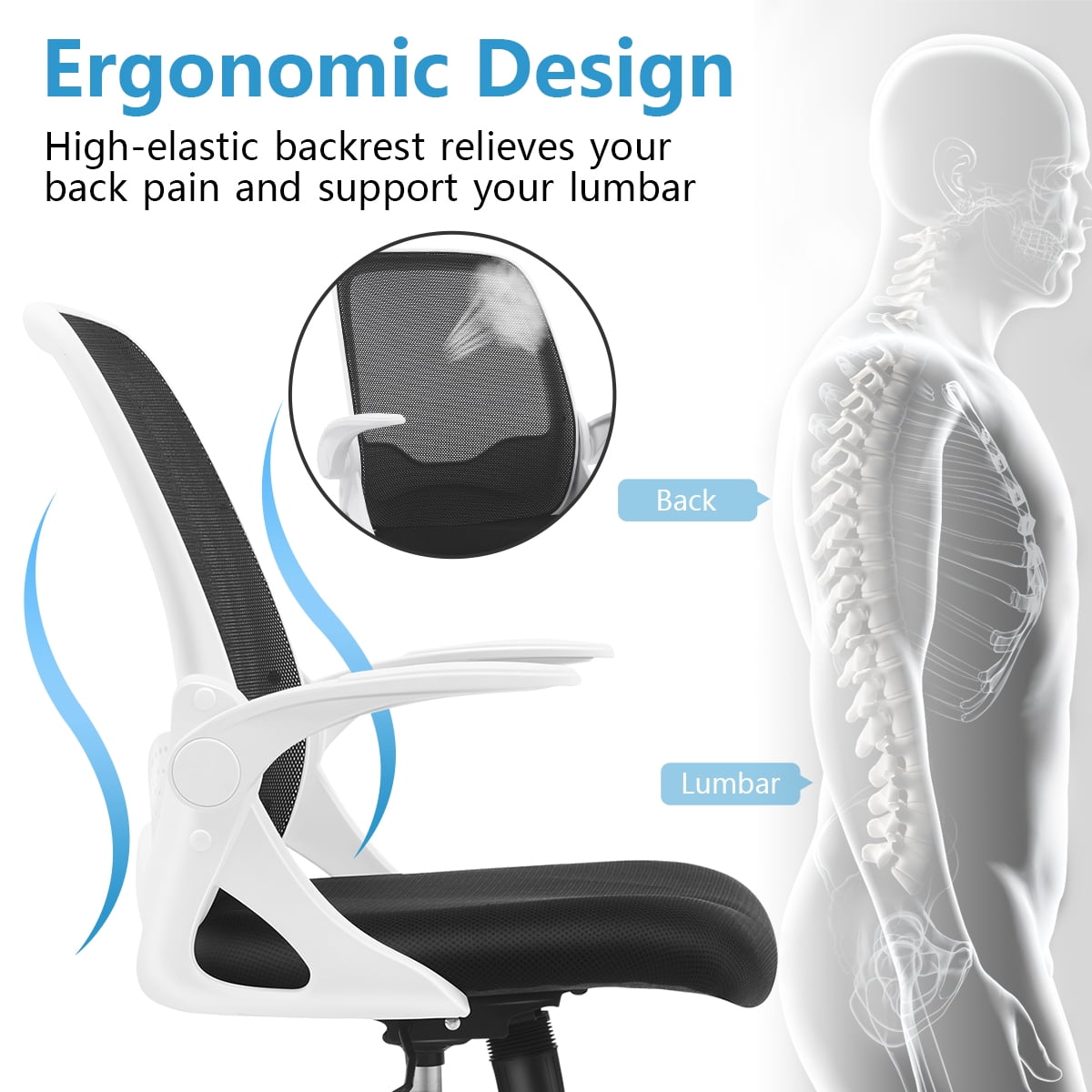 Coolhut Office Chair Ergonomic Home Desk Chair with Adjustable Armrests Mesh Computer Chair, Black