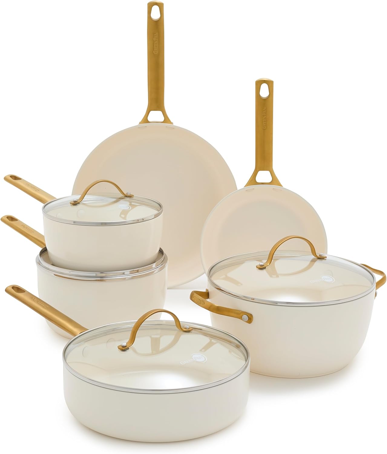 Reserve Hard Anodized Healthy Ceramic Nonstick 10 Piece Cookware Pots and Pans Set, Gold Handle, PFAS-Free, Dishwasher Safe, Oven Safe, Black