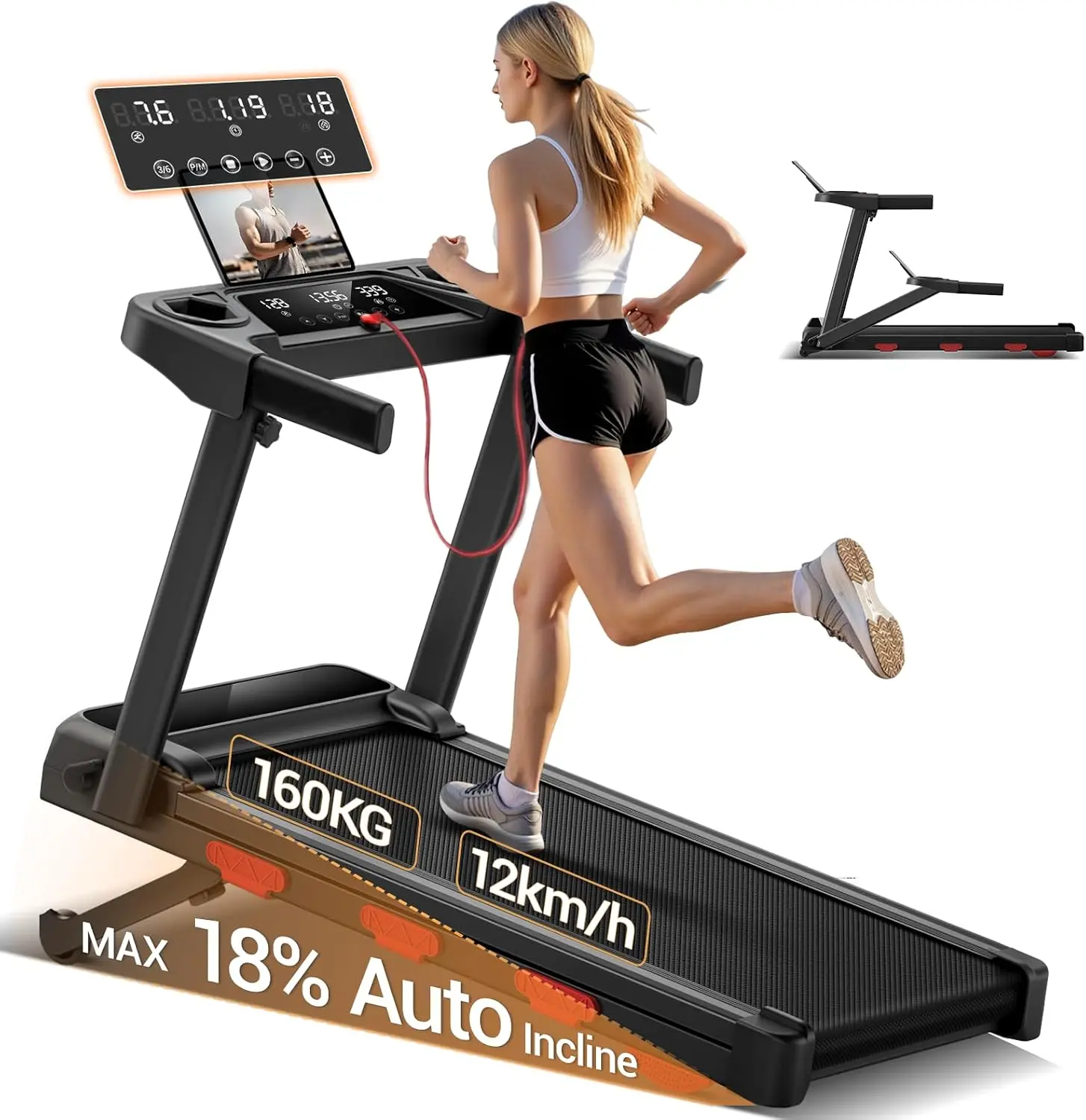 Cinta de correr LONTEK Plegable con Inclinación,12KM/H, negro