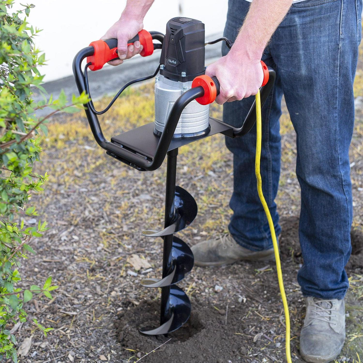 XtremepowerUS 1500W Electric Post Hole Digger with 6&prime;&prime; Auger Bit, Anti Vibration Handle & Safety Lock for Soil & Fence Posts