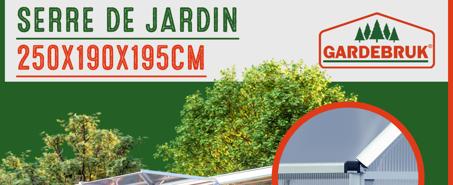 Serre de jardin en aluminium 7,63m³ abri extérieur de jardin pour plantes légumes fruits 250x190cm