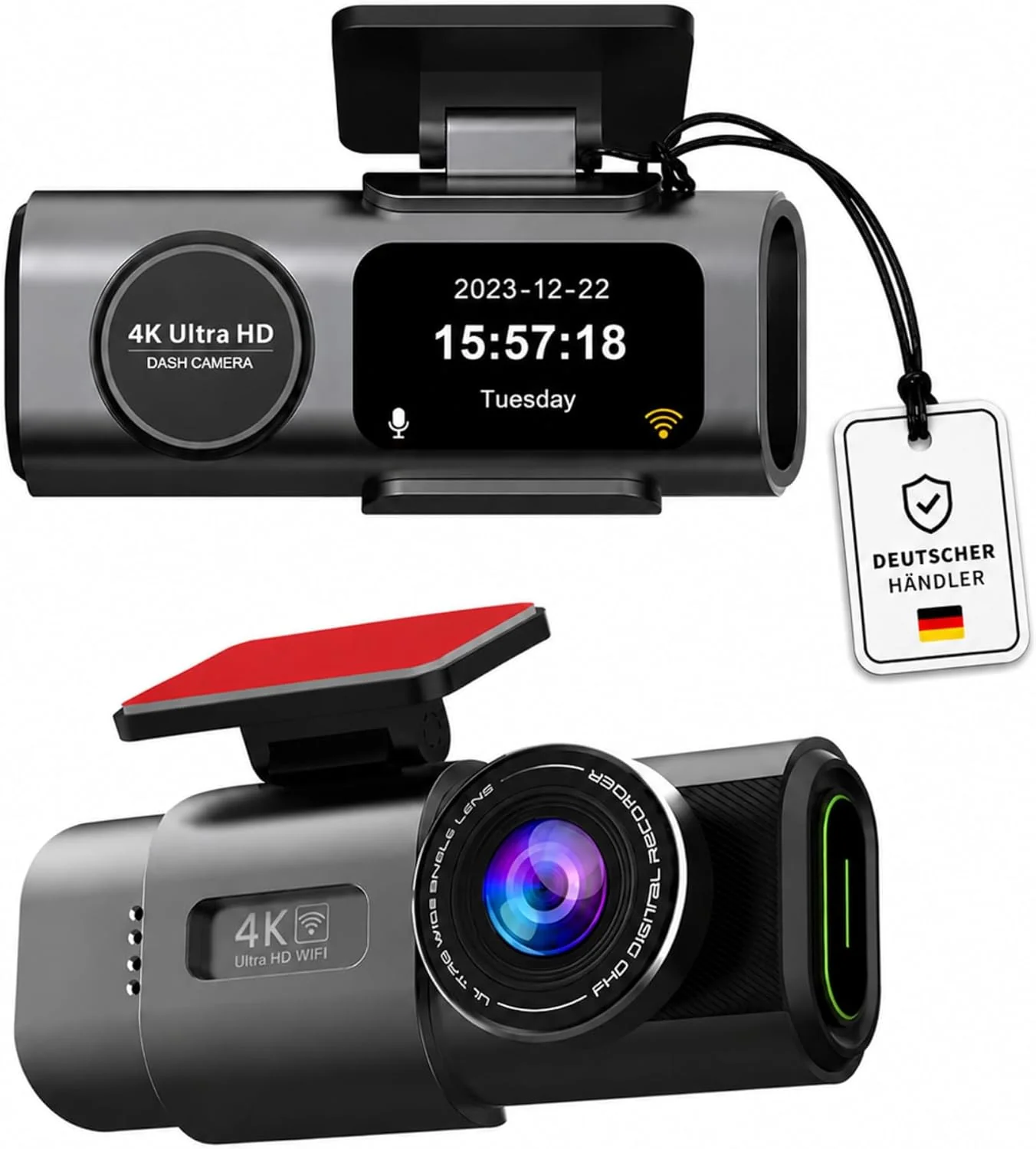 Dashcam 4K Auto Kamera vorne hinten �?GPS Dash Cam mit WLAN, Nachtsicht & Rückfahrkamera