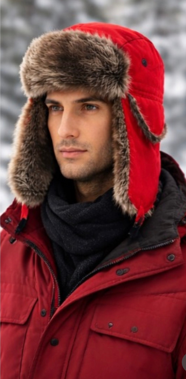 Red Trooper Trapper Aviator Hat Brown Fur 5832 22.5