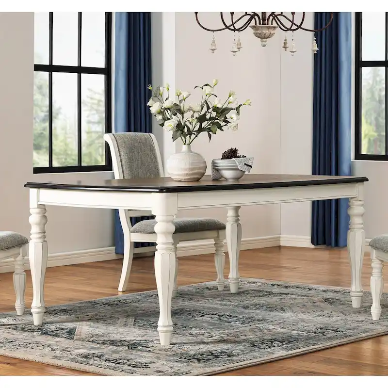 Roundhill Furniture Belleza French Country Dining Table in Antique White and Weathered Oak