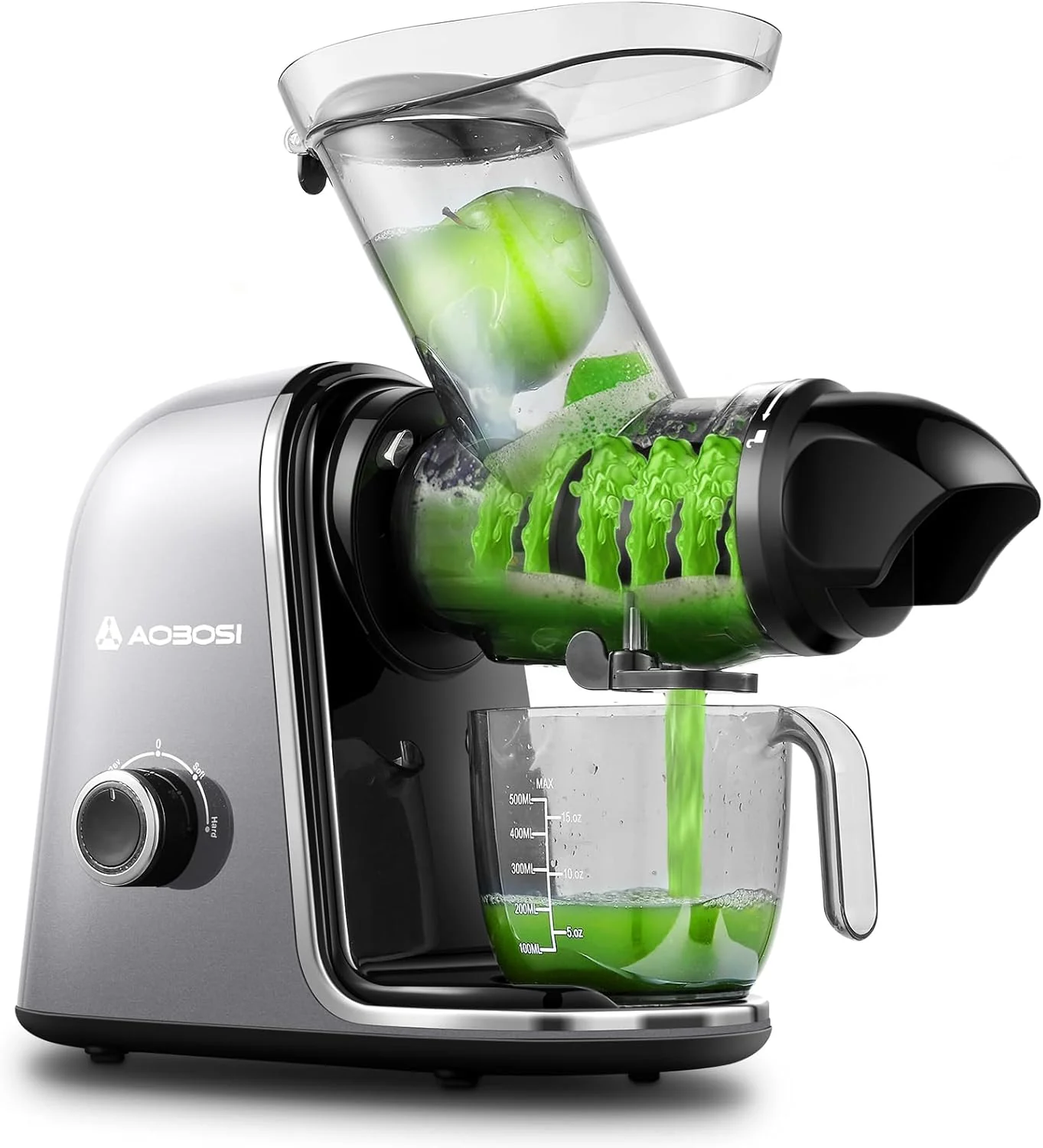 【Novità】 AOBOSI Spremiagrumi Estrattore di Succo a Freddo con 2 Velocità - Estrattore Frutta e Verdura con Coclea a 8 Stadi - Spremiagrumi con Spazzola per la Pulizia e 2 Bicchieri - Spremiagrumi con Funzione di Retromarcia