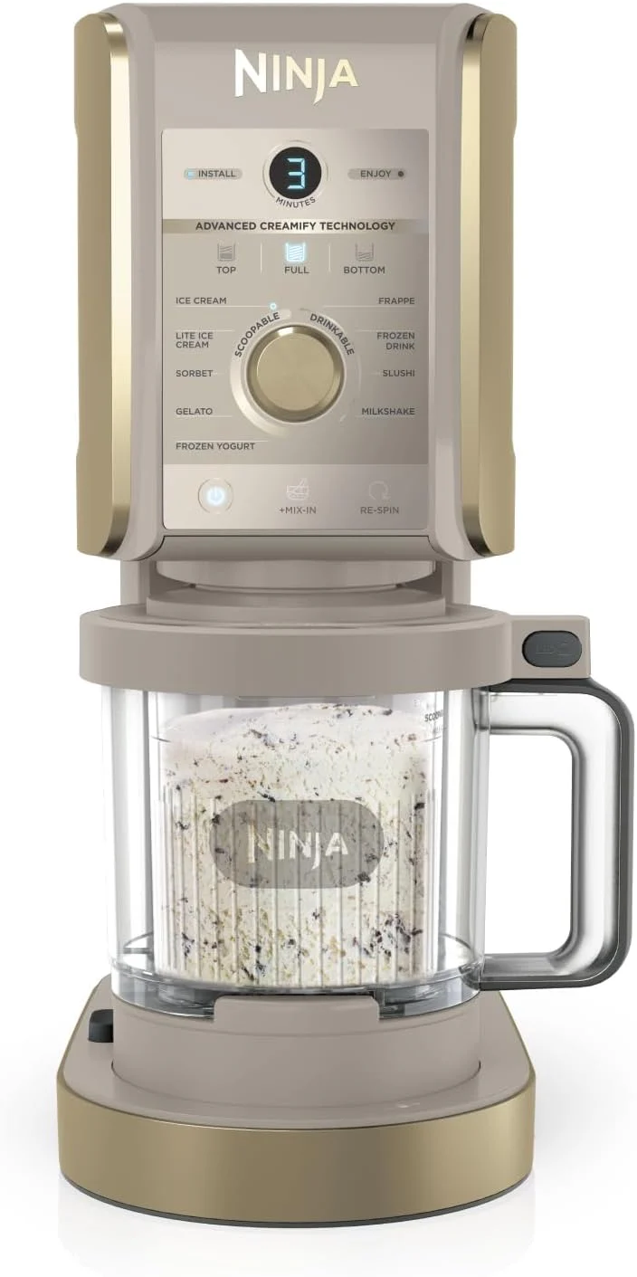 Ninja NC502EU CREAMi Deluxe Eismaschine 2x710ml – 10 Programme, Dual-Motor, Stone Gold
