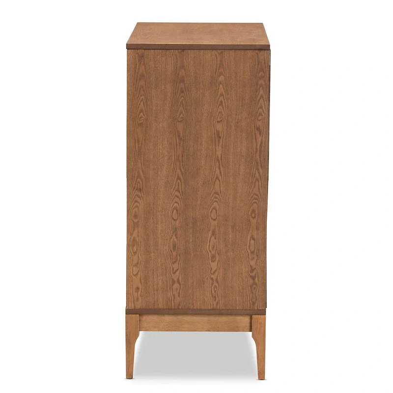 Ramiel Mid-Century Modern 4-Drawer Chest in Ash Walnut with Rattan Accents