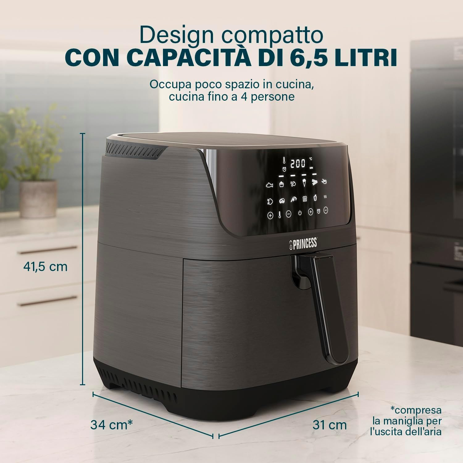 Princess Deluxe Oven Air Fryer - 11L - 1800W - Digital Touch Screen - 10 Preset Programs - Poultry and Basket Included - Stainless Steel - 182075