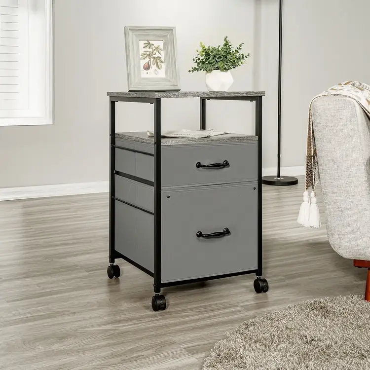 Rolling 2-Drawer Mobile File Cabinet with Open Storage Shelf - Vertical Filing Stand for Printers