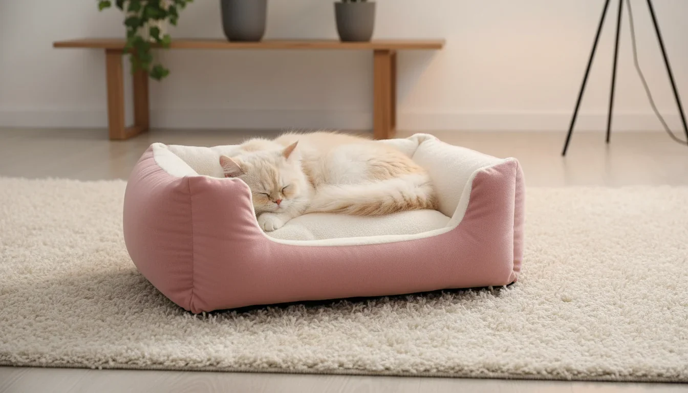 Soft Pink & White Dog Bed with Plush Cushioned Design