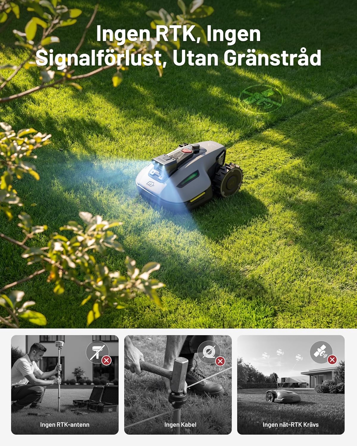 MAMMOTION YUKA mini 2500 robotgräsklippare utan gränskabel, ingen signalförlust, ingen RTK, AI-bildbehandling med tre kameror, DropMow, 45 % lutning, automatisk mappning, upp till 500 m2