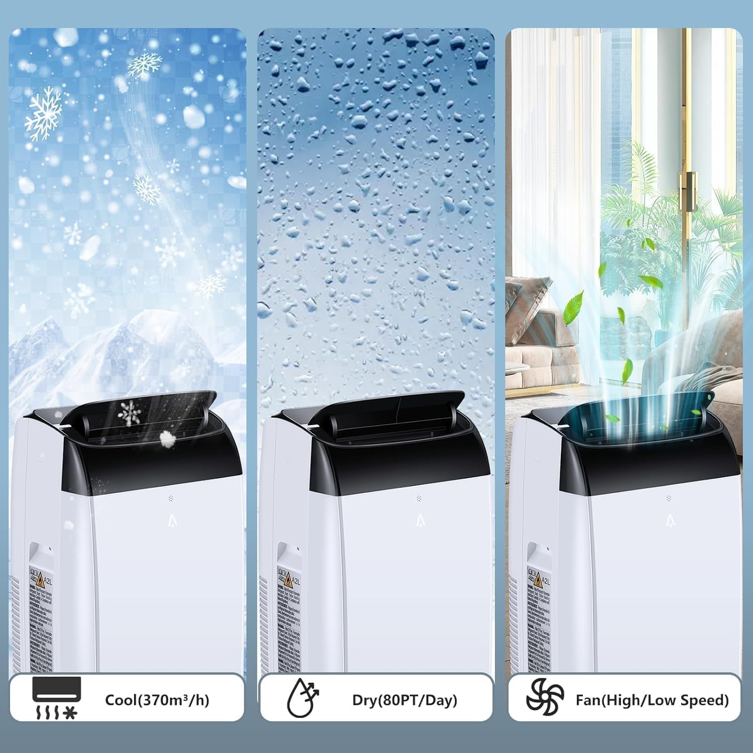 Leises 4-in-1 Mobiles Klimagerät 12000 BTU | Kühlen/Ventilieren/Entfeuchten/Follow-Me | Für Räume Bis 43–51㎡ Abluftschlauch+Digitaldisplay+Fernbedienung+24h-Timer