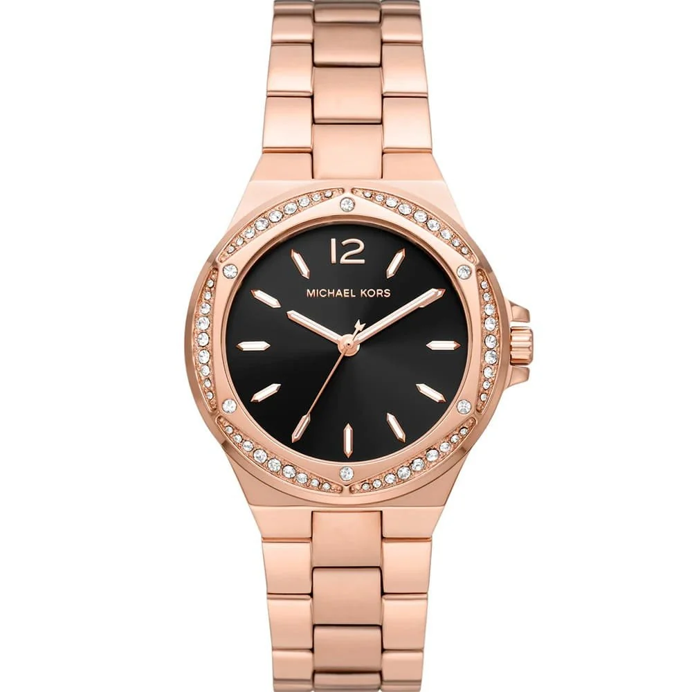 Michael Kors Lennox Pavé Black Dial Rose Gold Women's Watch - MK7233