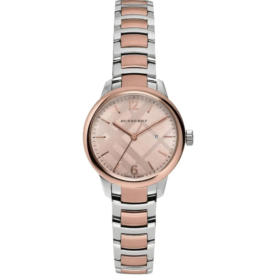 Burberry The Classic Two-Tone Bezel Rose Dial Silver & Rose Gold Steel Women's Watch Watch BU10117