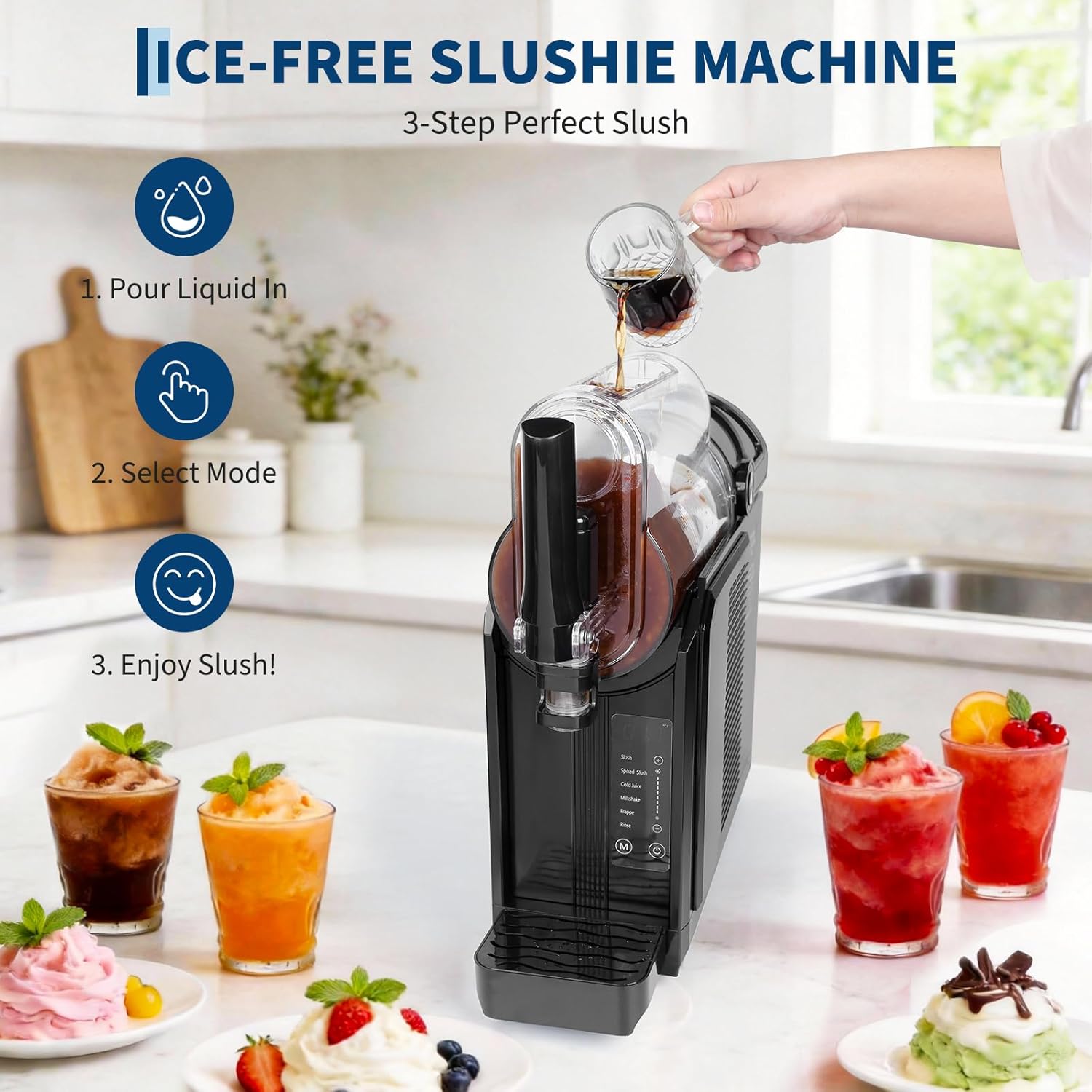 Slush Maschine für Zuhause 3,0L, 5-in-1 Eismaschine für Slushies, Cocktails, Milchshakes, Frappé & Frozen Drinks | 15-40 Min. Herstellzeit | Manuelle Temperaturkontrolle | Auto-Clean