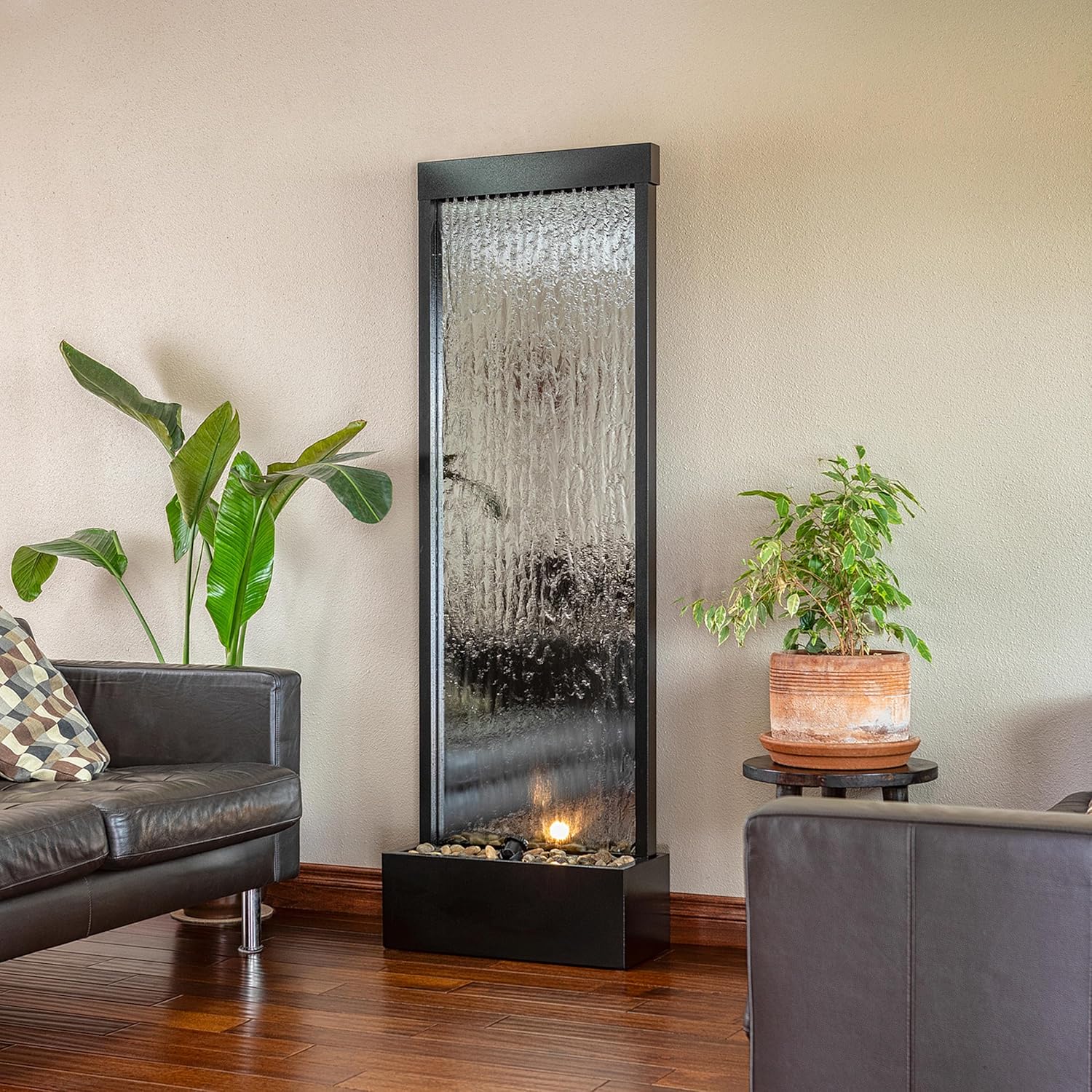 Alpine Mirror Waterfall Fountain with Stones & Lights, 72