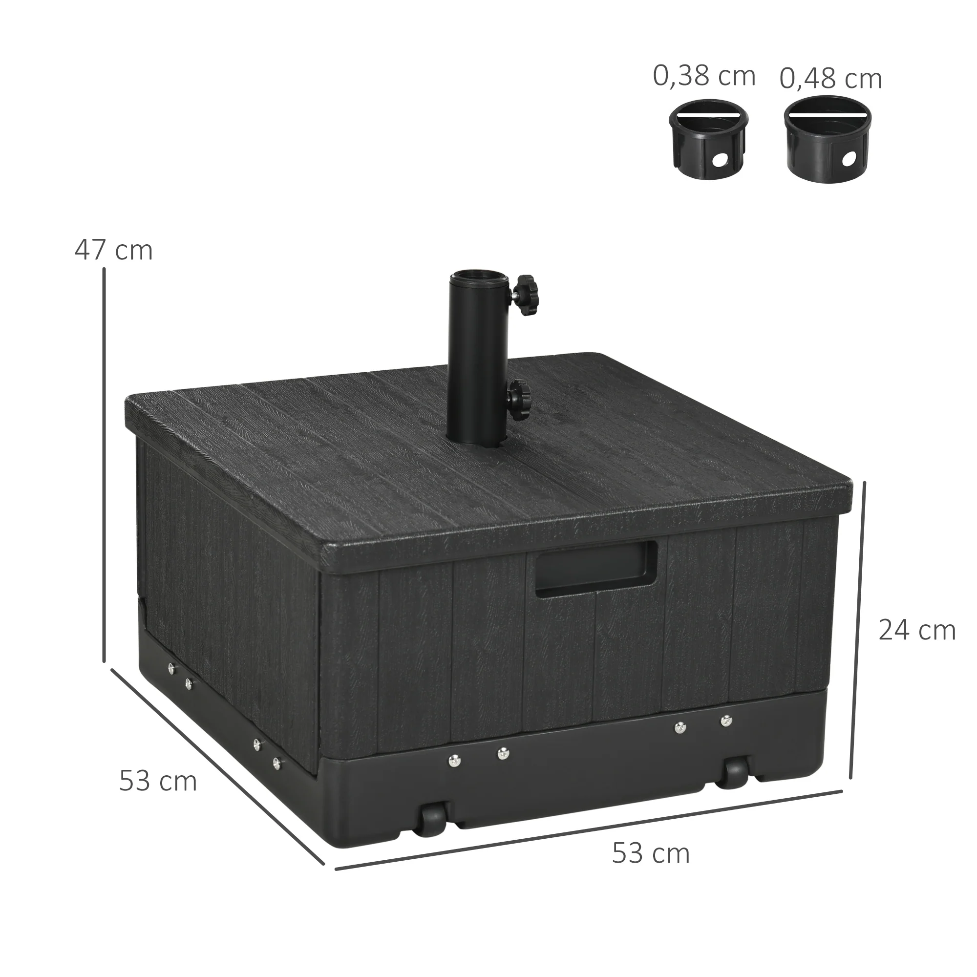 Outsunny 3-in-1 Parasolvoet, Bijzettafel, Bloembak, tot 80 kg zand, weerbestendig, Zwart