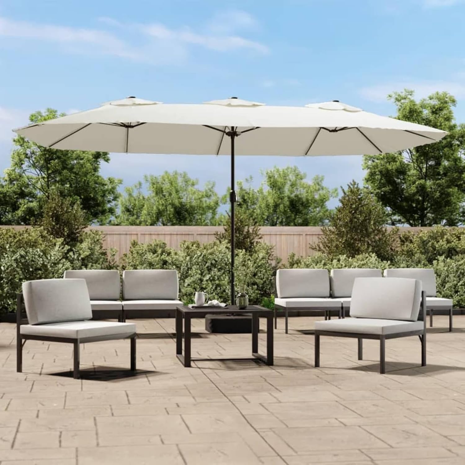 Sombrilla Doble de jardín con Luces LED Blanco Arena 449x245 cm Sombrilla de Jardín,Protección UV Sombrilla Jardín Grande Orientable Jardín Parasol Balcón