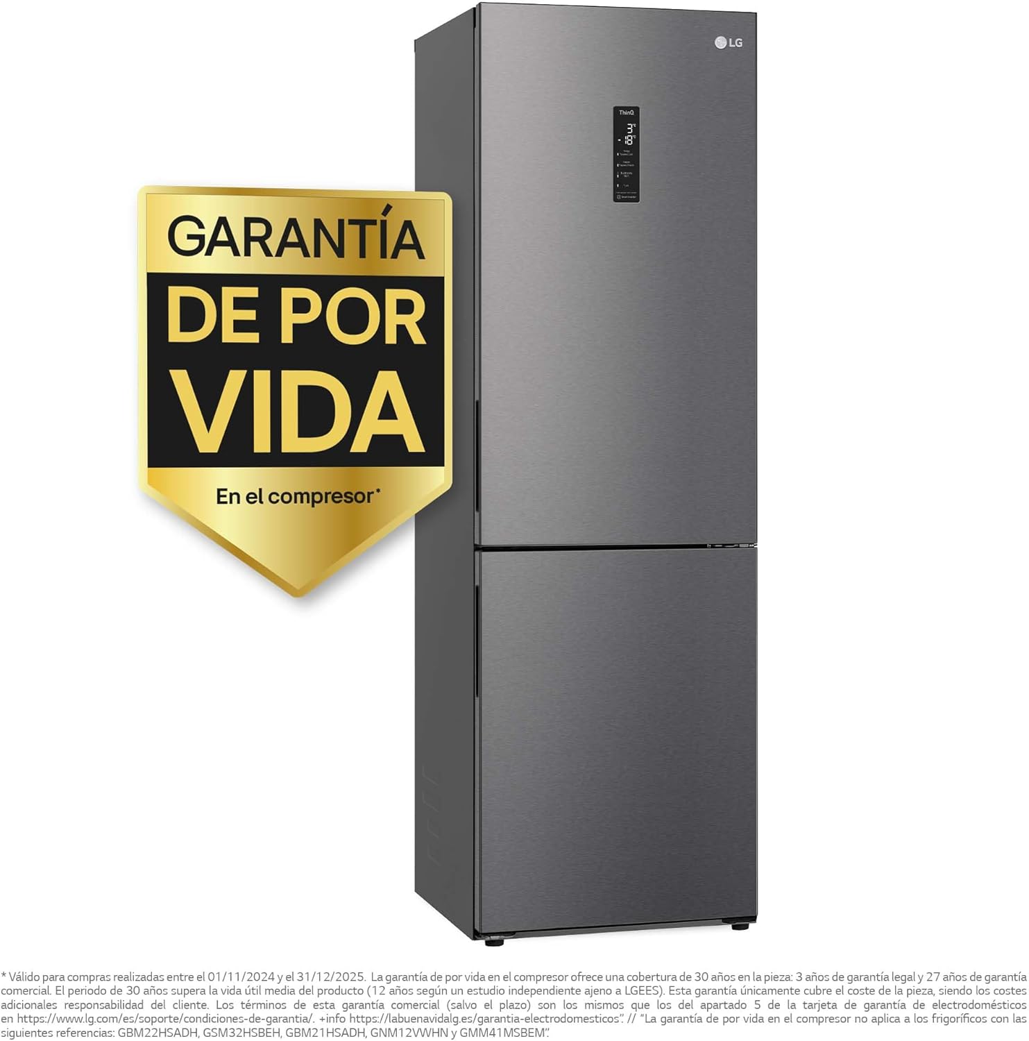 LG GBP61DSXGC – Combi No Frost Refrigerator, Freezer, Smart Inverter Compressor, Stainless Steel Colour, Anti-Fingerprint, 186 cm, 341 L