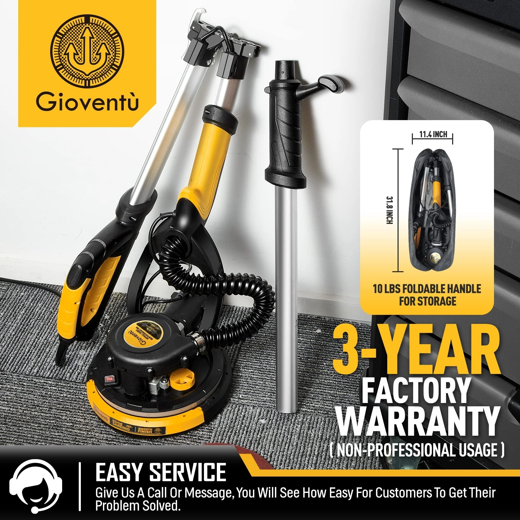 Giovent® Electric Drywall Sander with Dust Extraction, Suitable for Popcorn Ceilings
