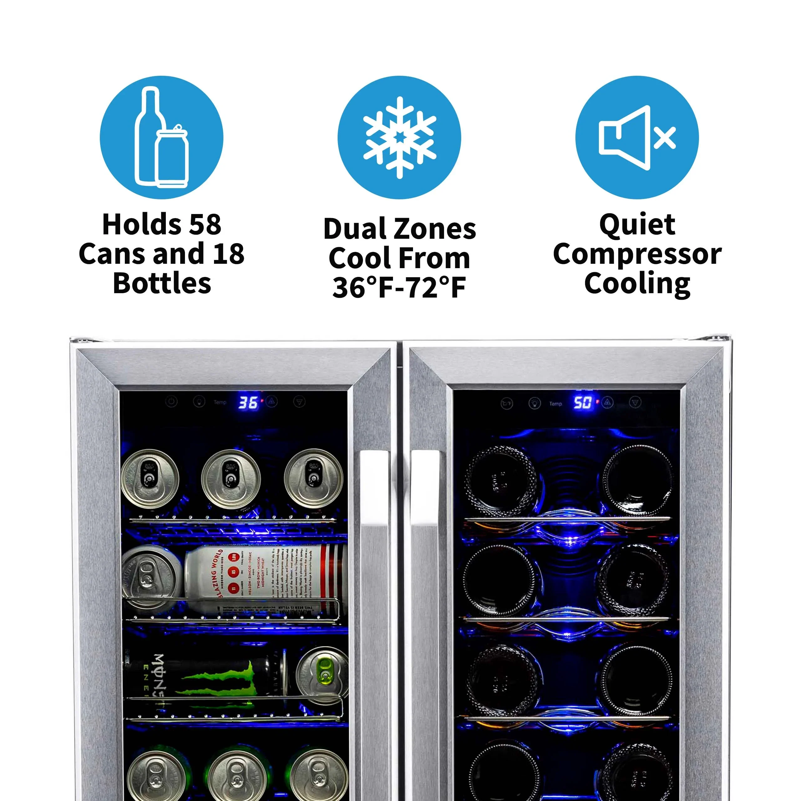 2025 Newair® Refrigerador Empotrable de Doble Zona para 58 Latas y 18 Botellas - 24