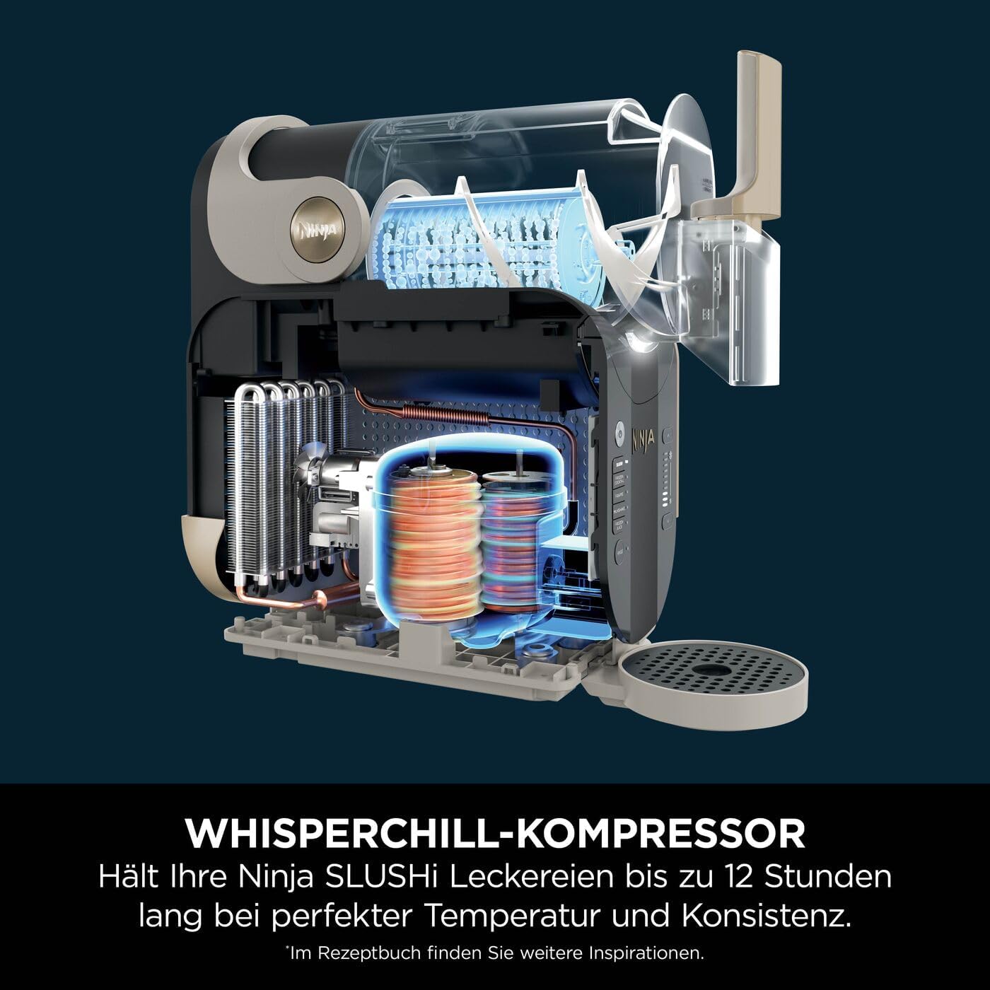 Ninja SLUSHi Maschine für Slush, Eis-Cocktails, Frappé, Milchshakes & gefrorenen Saft, ohne Eis oder Vorbereitungsaufwand, WhisperChill-Technology, fasst 1,9 L, Stone Gold, FS301EUSTGD