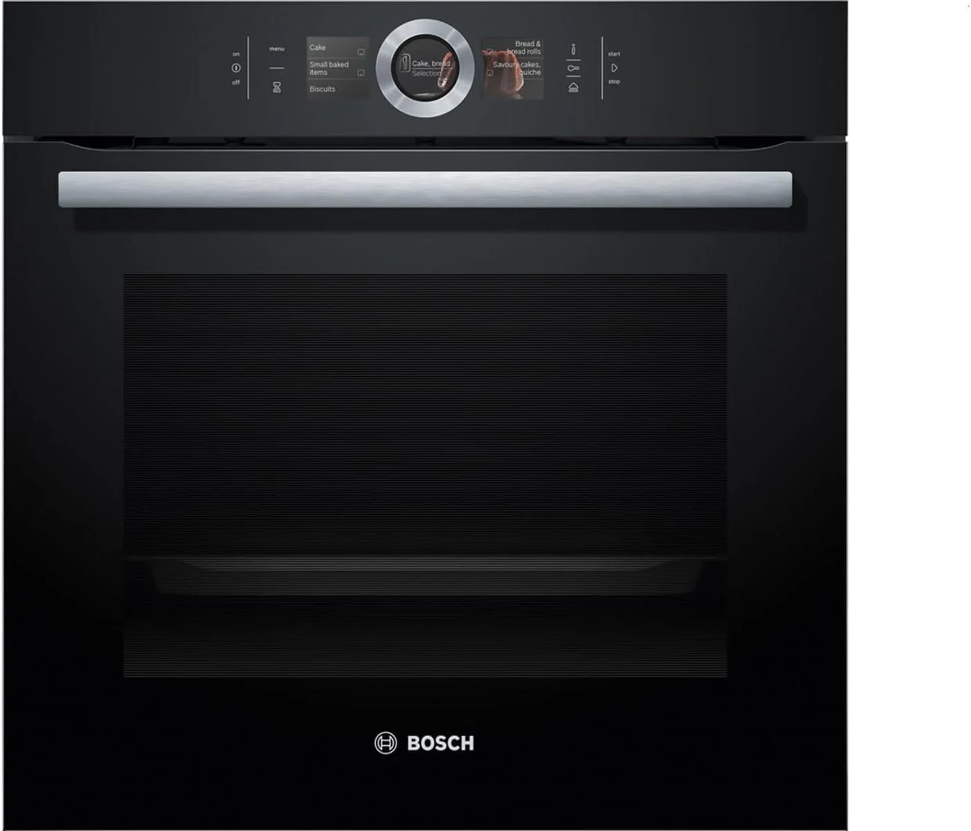 Bosch HMG7361B1, Serie 8 smarter Einbau-Backofen mit Mikrowellenfunktion, 60 x 60 cm, Made in Germany, Schwarz, Air Fry, Digitaler Bedienring, Touchdisplay, Automatikprogramme, Reinigungsunterst��tzung