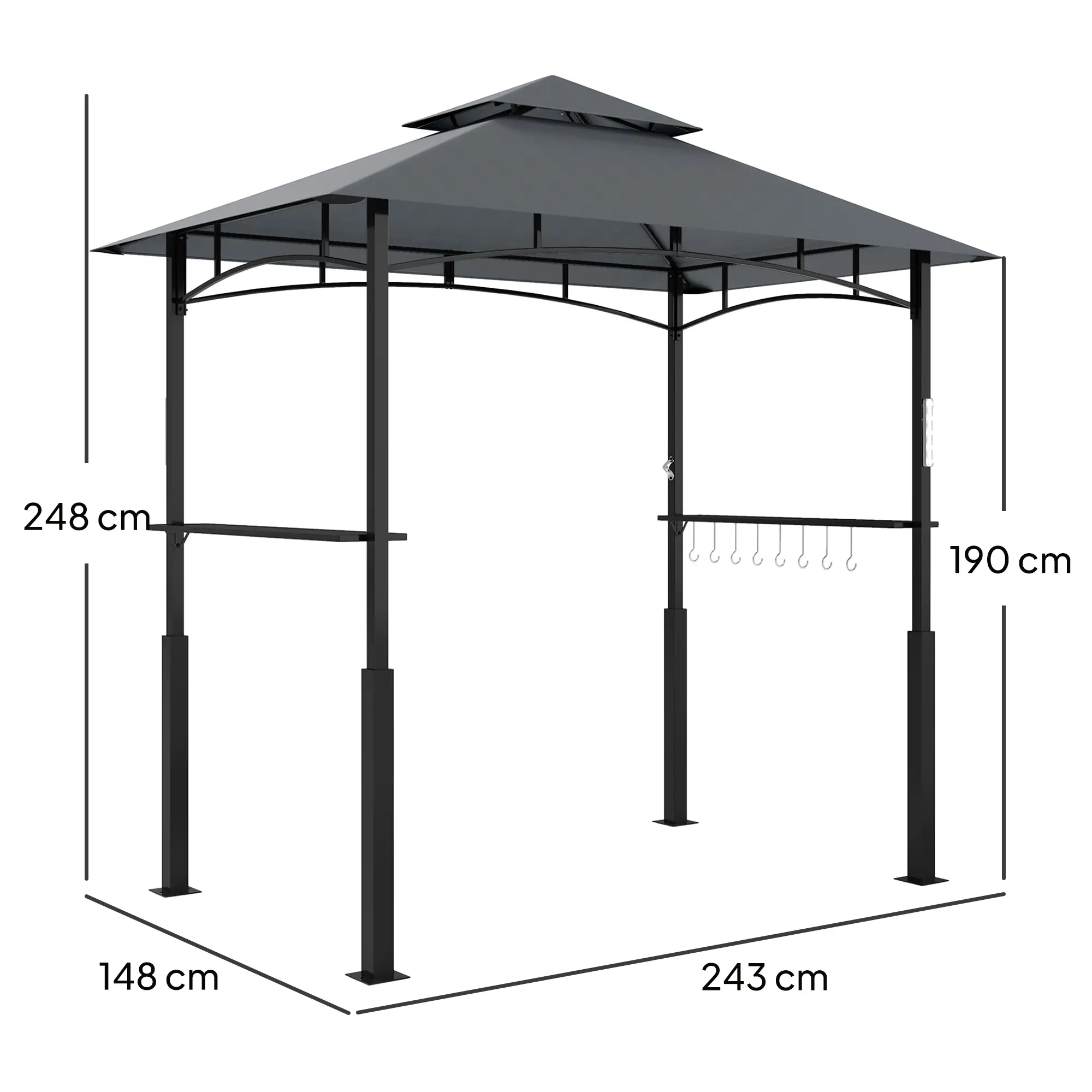 Outsunny Grillpavillon doppelschichtiges Vordach LED-Licht