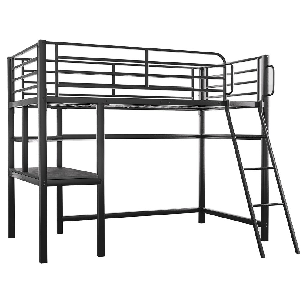 Gaming Loft Bed with Desk, Steel Metal Frame, Space Saving Design, for Single Mattress, Matte Dark Grey
