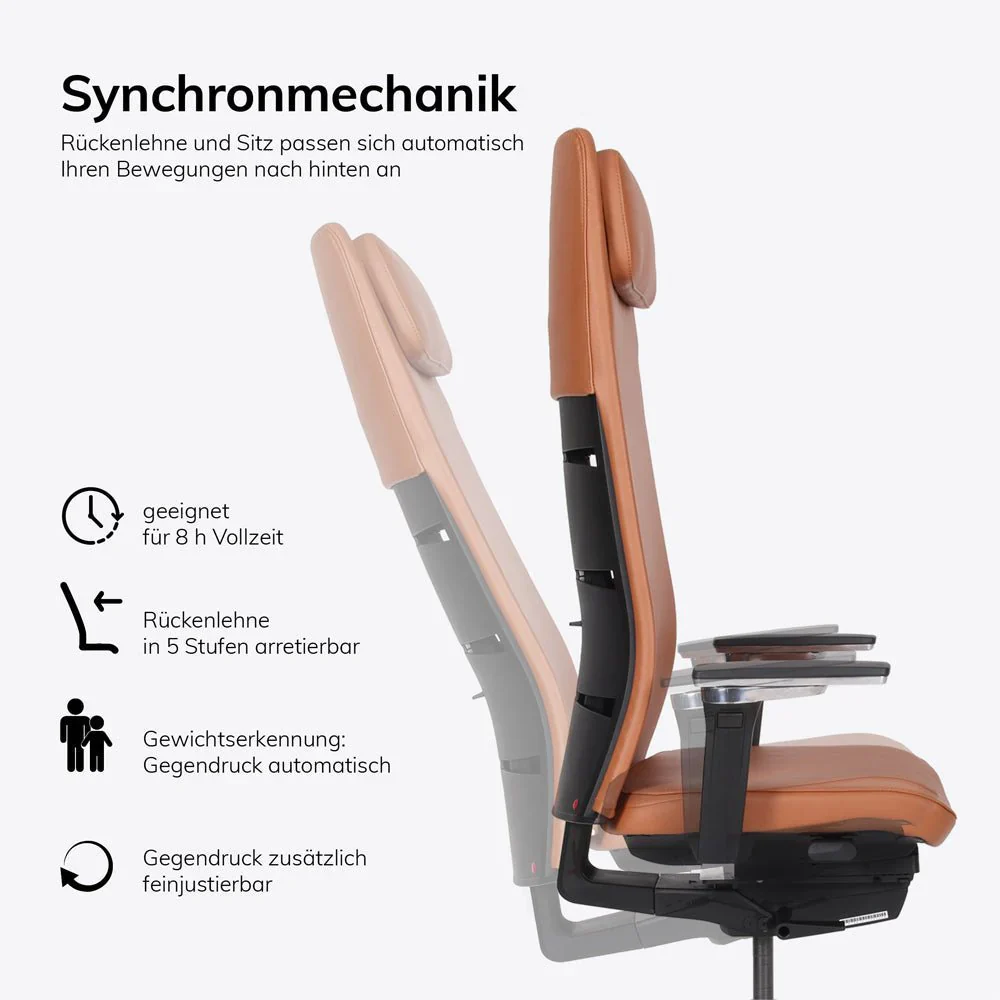 2025 Sillón Ejecutivo Ergonómico de Cuero Auténtico lento Matrix MT14 – EL SILLÓN EJECUTIVO para un Trabajo Cómodo – Fabricado en Alemania – Garantía de 30 Años