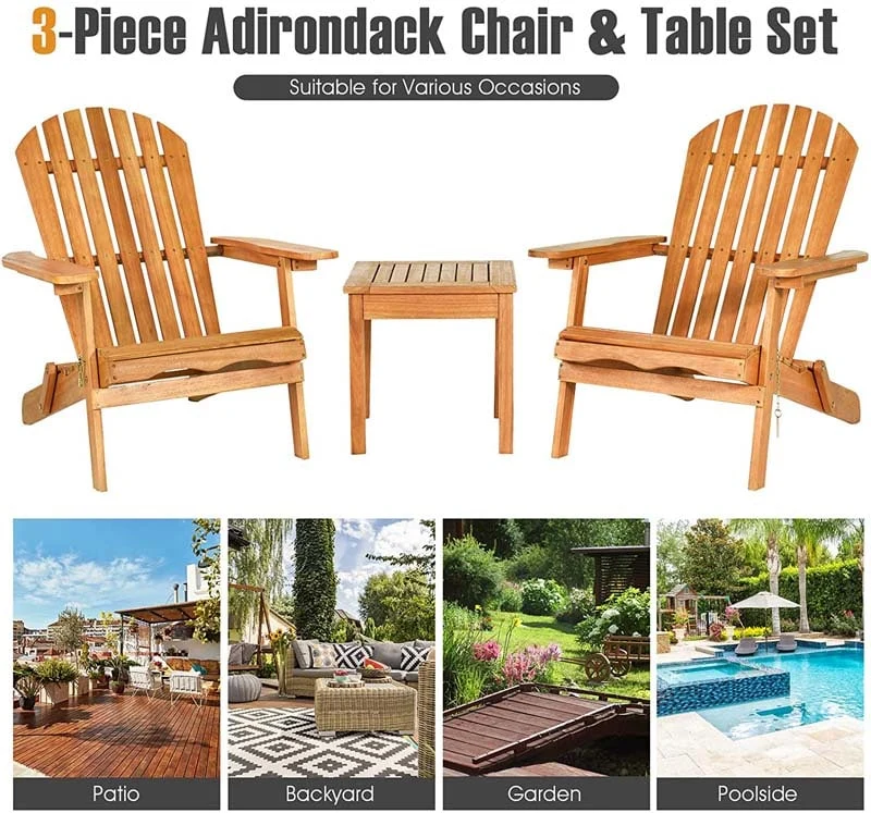Eletriclife 3 Pieces Adirondack Chair Set with Widened Armrest