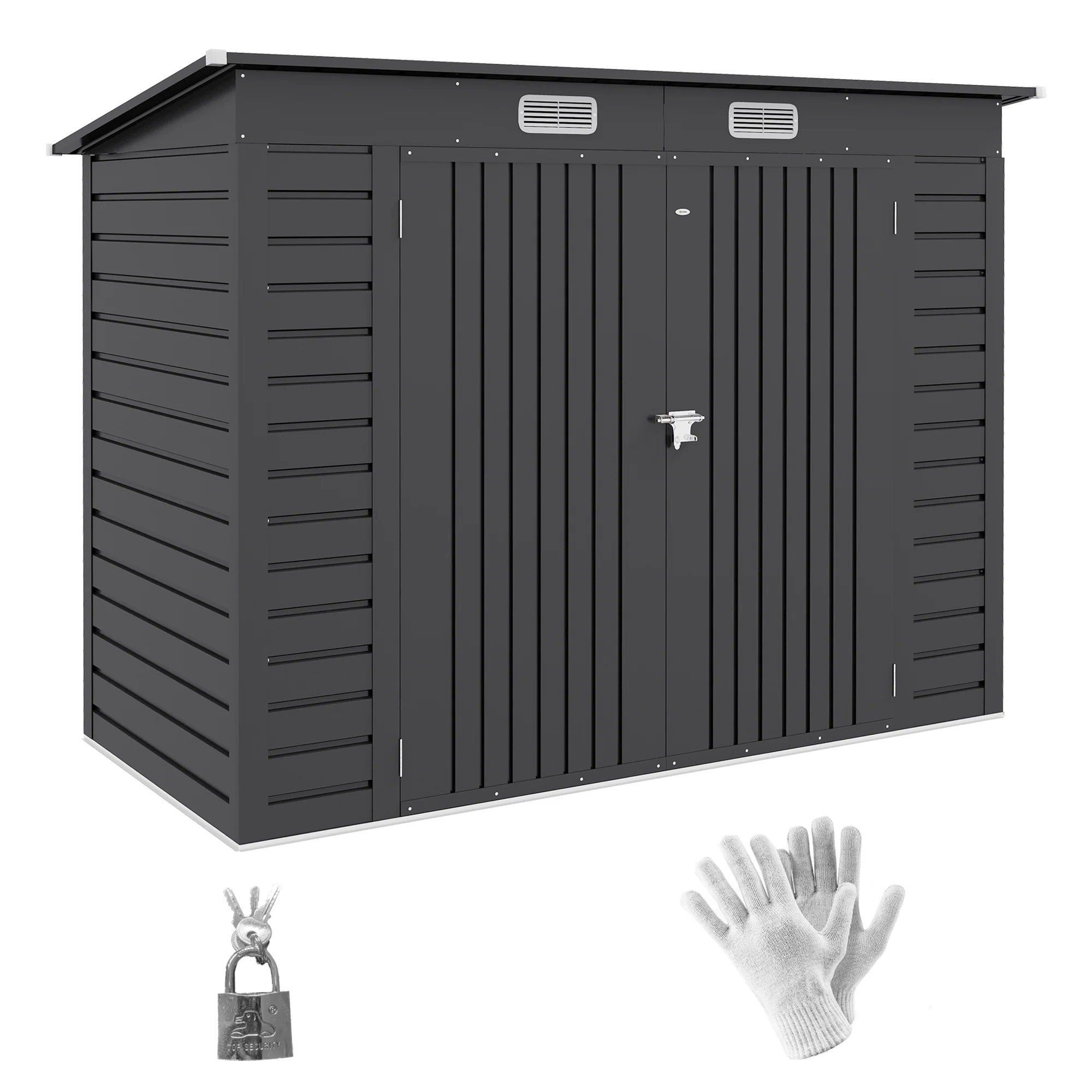 Outsunny Stalen tuinschuurtje, Geräteschuppen, Dubbele Deuren, 249B x 121D x 166/183H cm, Grijs
