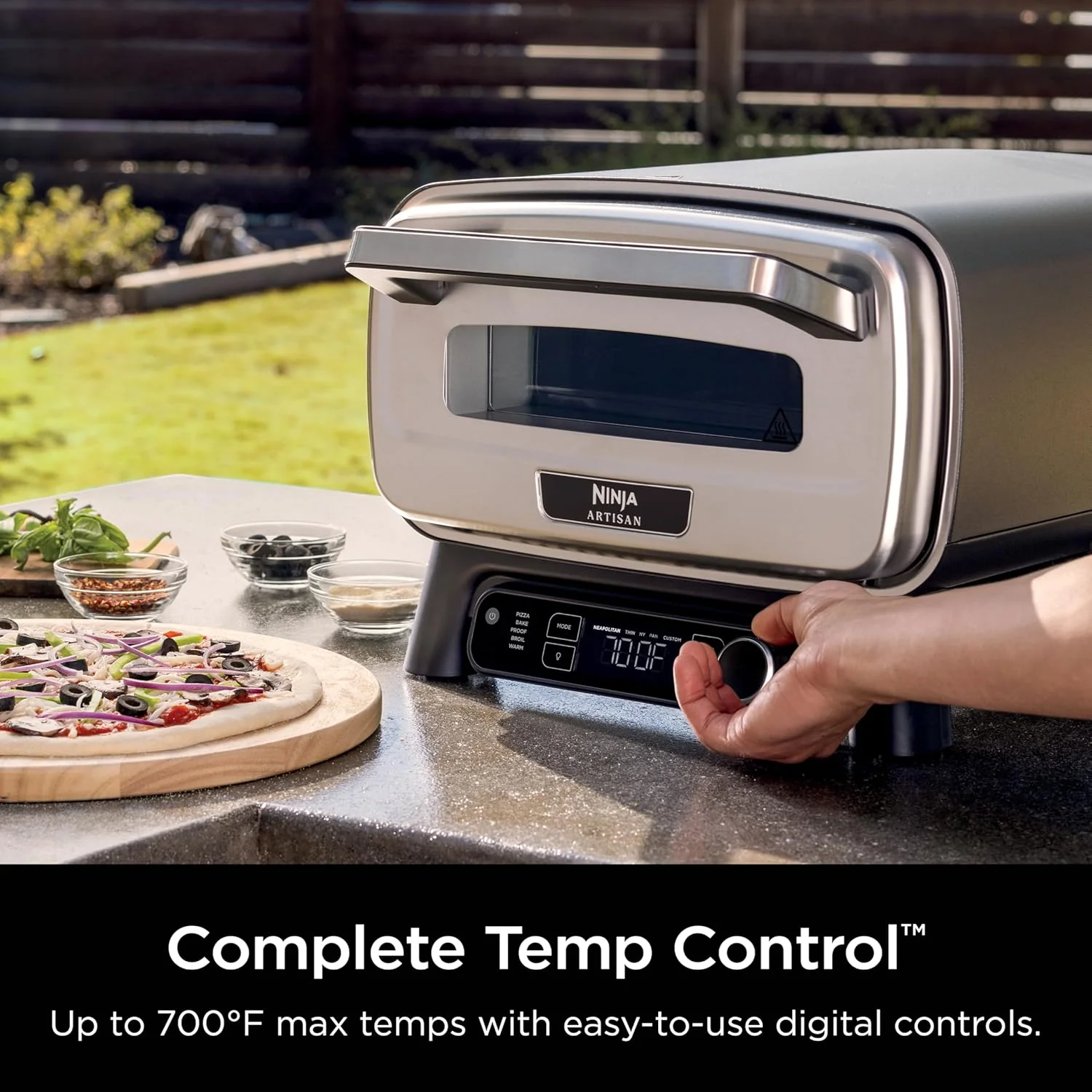 Ninja Artisan Outdoor Pizza Oven, 12-inch, 3-minute Pizza, Neapolitan, Thin Crust, New York Chicago, Custom, 700F Max Temperature, Electric Heat, Bake, Broil, Proof, Warm, MO201