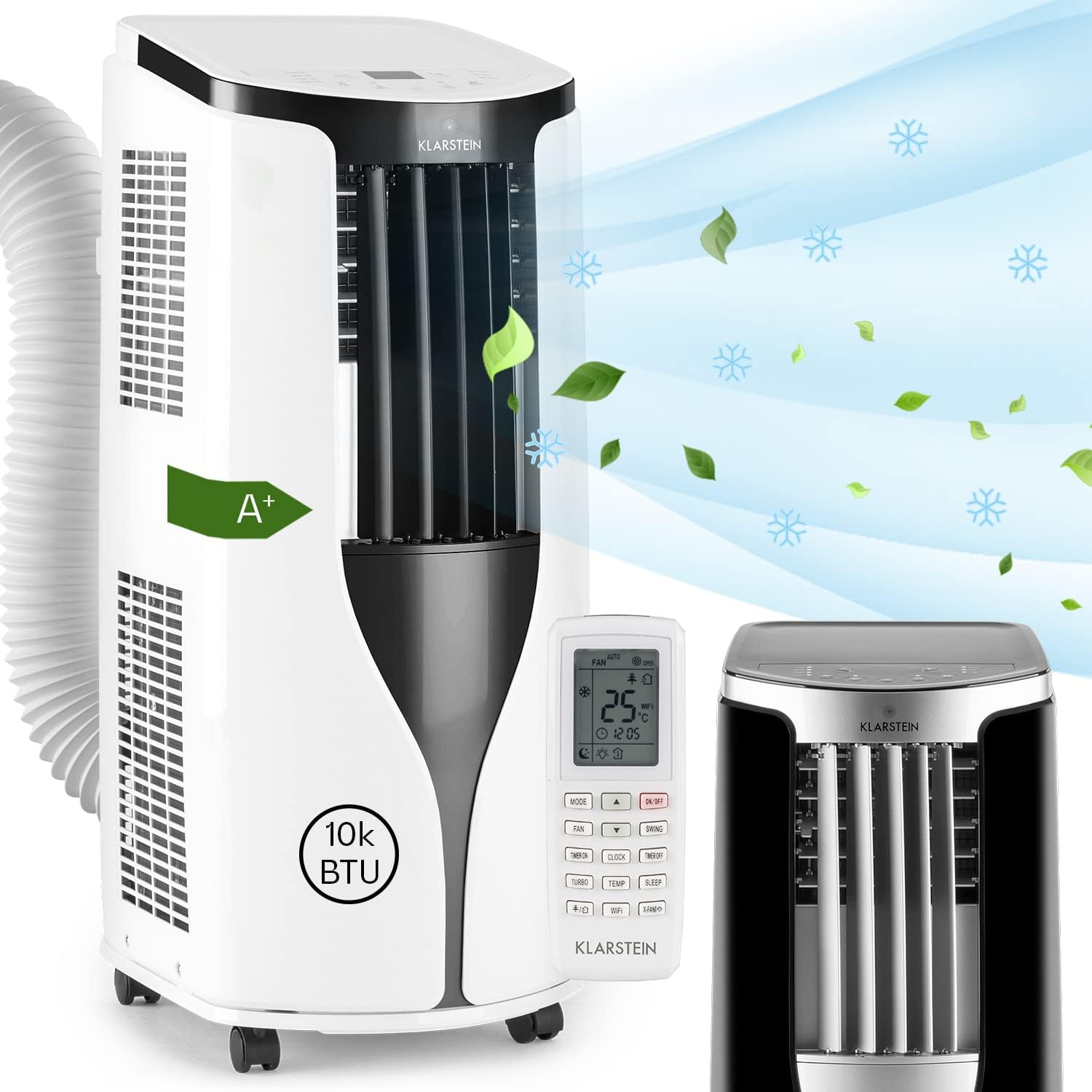 Klarstein Mobile Klimaanlage mit Abluftschlauch, 3-in-1 Klimagerät mit Ventilator & Luftentfeuchter, Kleine & Portable Klimaanlage für Wohnung & Büro,10000 BTU AC mit Niedrigem Verbrauch