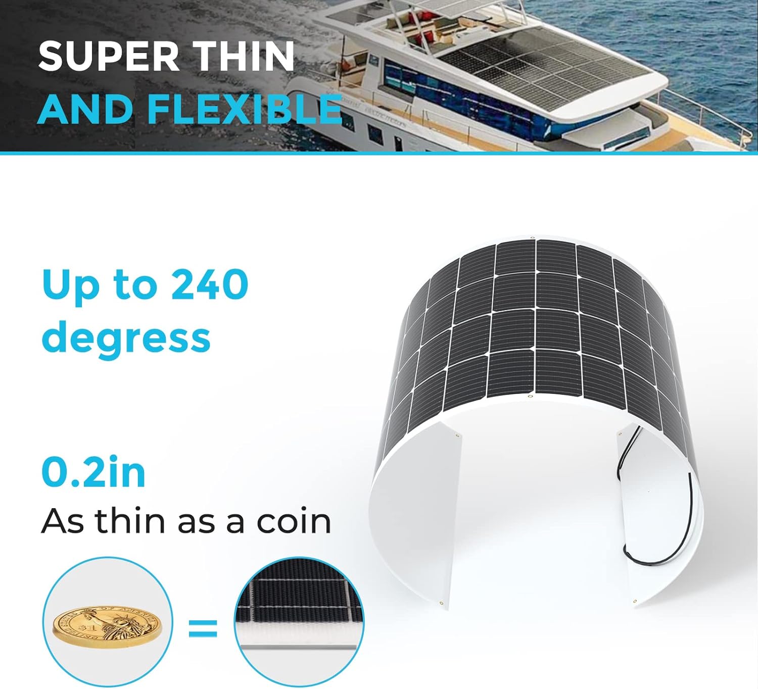 Renogy Solar Panels 200 Watt 12V  Flexible Solar Panel 200W 22% High-Efficiency  240�� Ultra Lightweight Solar Panels for Marine RV Cabin Van Car Boat Camping Curve Surfaces